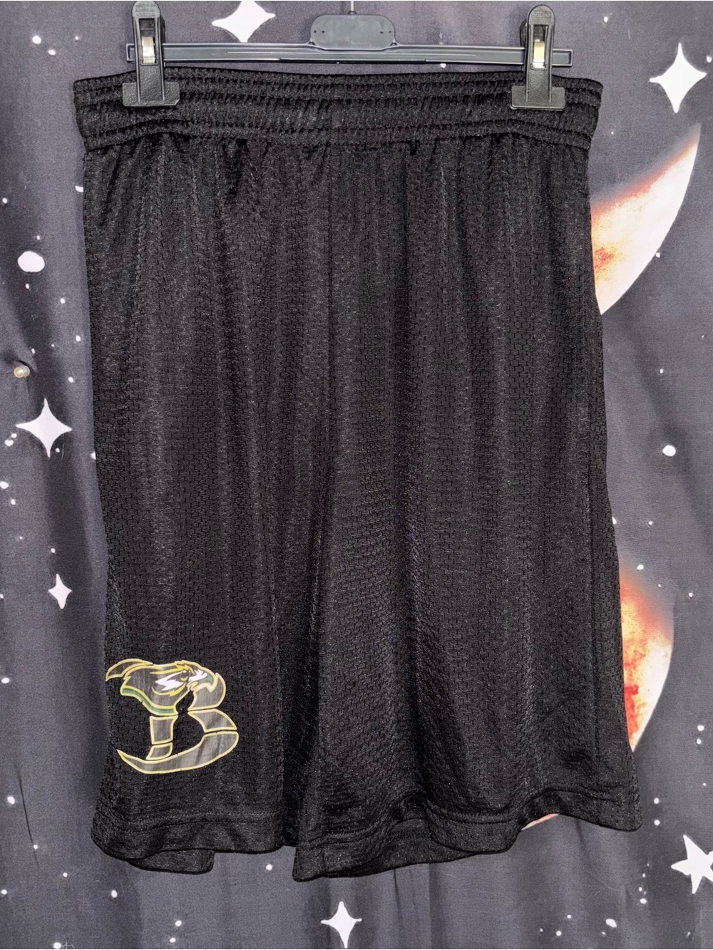 Black Athletic Mesh Shorts with B Bird Logo